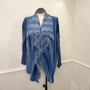 Military Hippie Size L/XL Cardigan Chambray Blue Fringe Southwest Western Boho